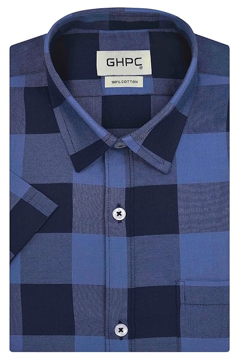GHPC 100% Cotton Big/Buffalo Checks Half Sleeves Regular Fit Formal Shirt for Men